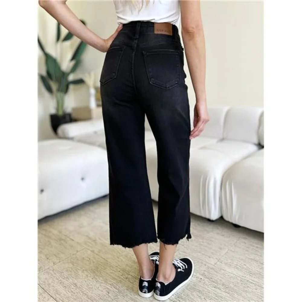 NWT 💙 Judy Blue High Waist Button Fly Jeans, Black, Raw Hem, Slightly Stretchy - Picture 2 of 7
